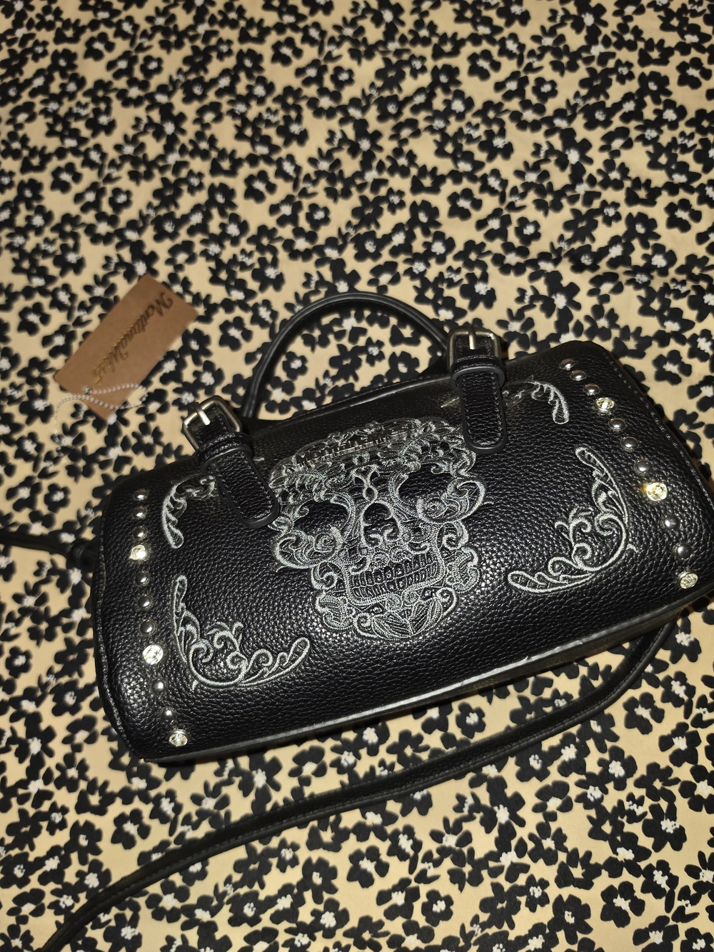 Black Embroidered Skull Dome Satchel - Montana West